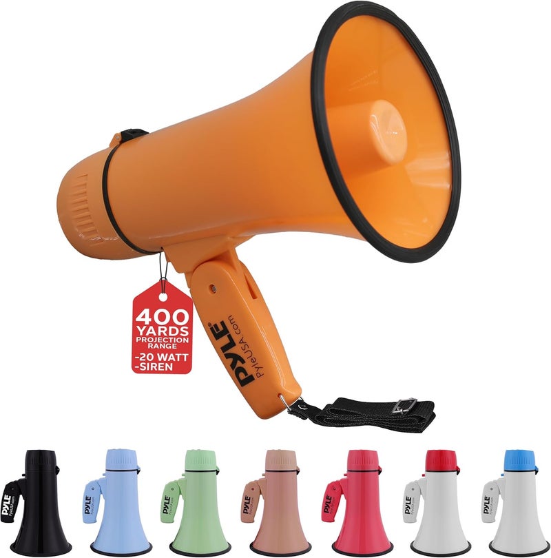 Pyle 20W Megaphone Bullhorn Speaker – Portable Handheld Loud Speaker with Adjustable Volume & Siren – Compact, Powerful Bull Horn for Announcements, Events, Sports & Public Address - Image 1